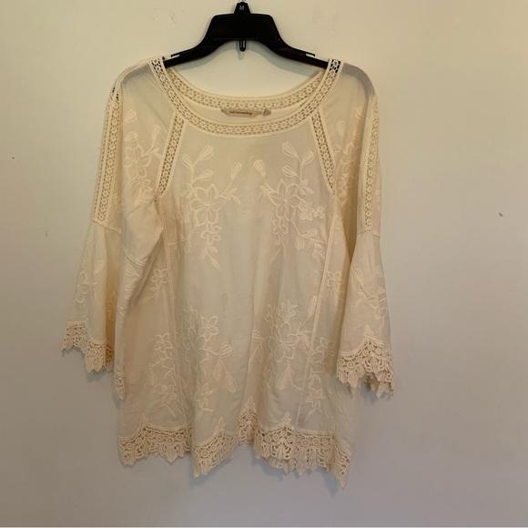 Soft Surroundings Floral Embroidered Bohemian Quarter Sleeve Blouse Medium - Picture 1 of 11